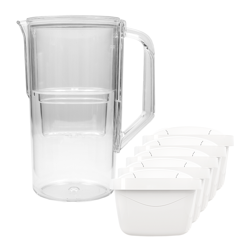 Dzbanek filtrujący Aquafloow J-Maxi biały 2,5 l w zestawie z 5 wkładami Aquafloow Maxi