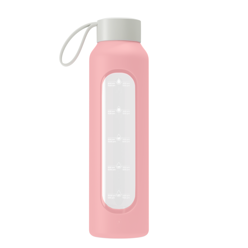 Szklana butelka na wodę 0,5 l Wessper B1 Borosilicate Pink – szczelna, bez BPA, z miarką