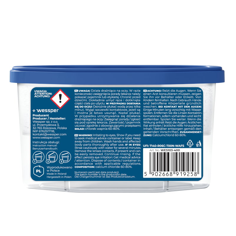 Jednorazowy pochłaniacz wilgoci Wessper P5 Humifill 400 ml Jednorazowy pochłaniacz wilgoci Wessper P5 Humifill 400 ml