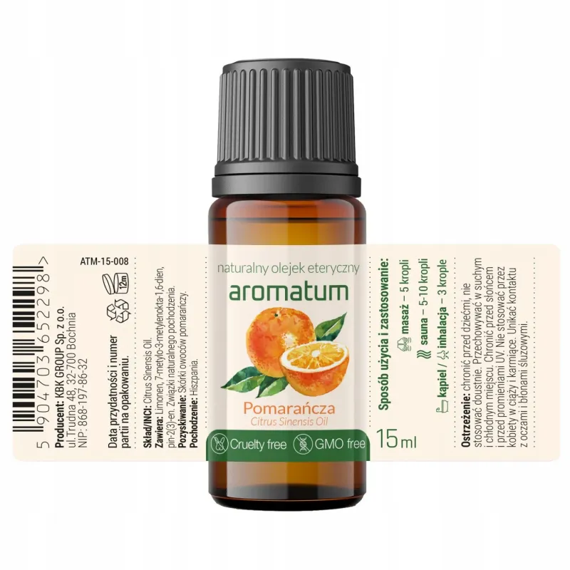 Naturalny olejek eteryczny pomarańcza Aromatum 15 ml