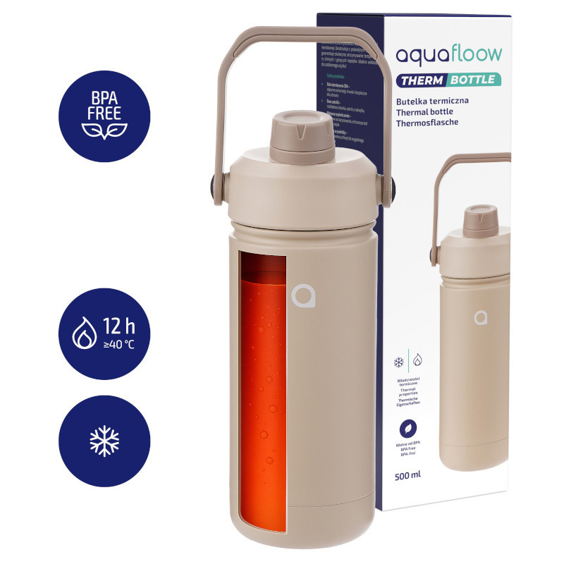 Butelka termiczna Aquafloow Therm Bottle ze stali nierdzewnej, beżowa 500 ml Butelka termiczna Aquafloow Therm Bottle ze stali nierdzewnej, beżowa 500 ml