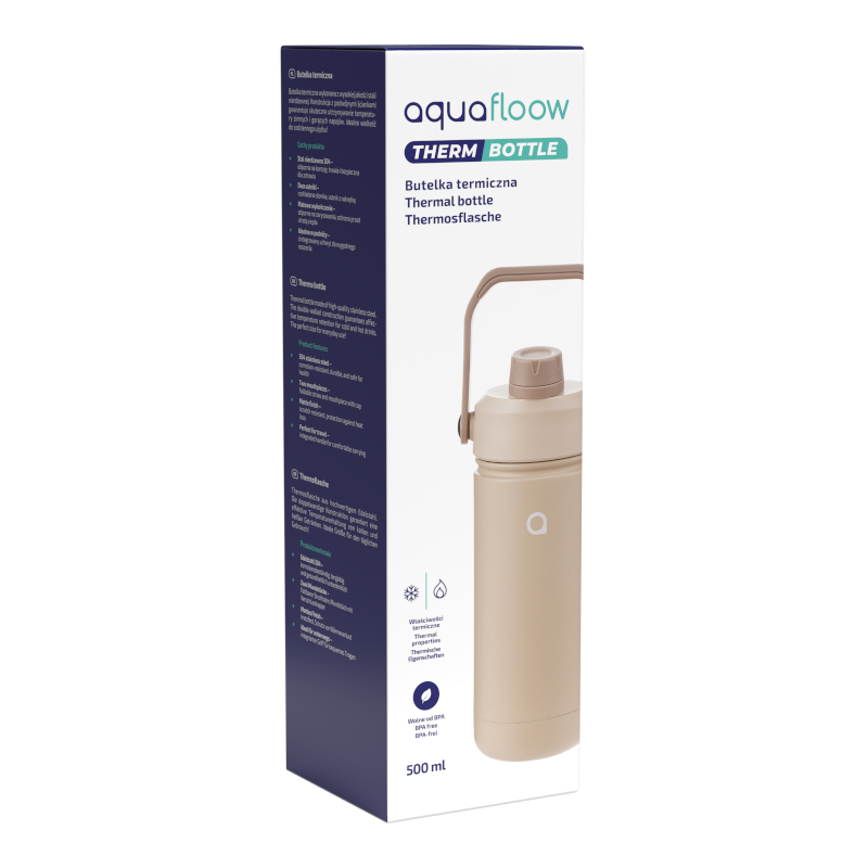 Butelka termiczna Aquafloow Therm Bottle ze stali nierdzewnej, beżowa 500 ml Butelka termiczna Aquafloow Therm Bottle ze stali nierdzewnej, beżowa 500 ml