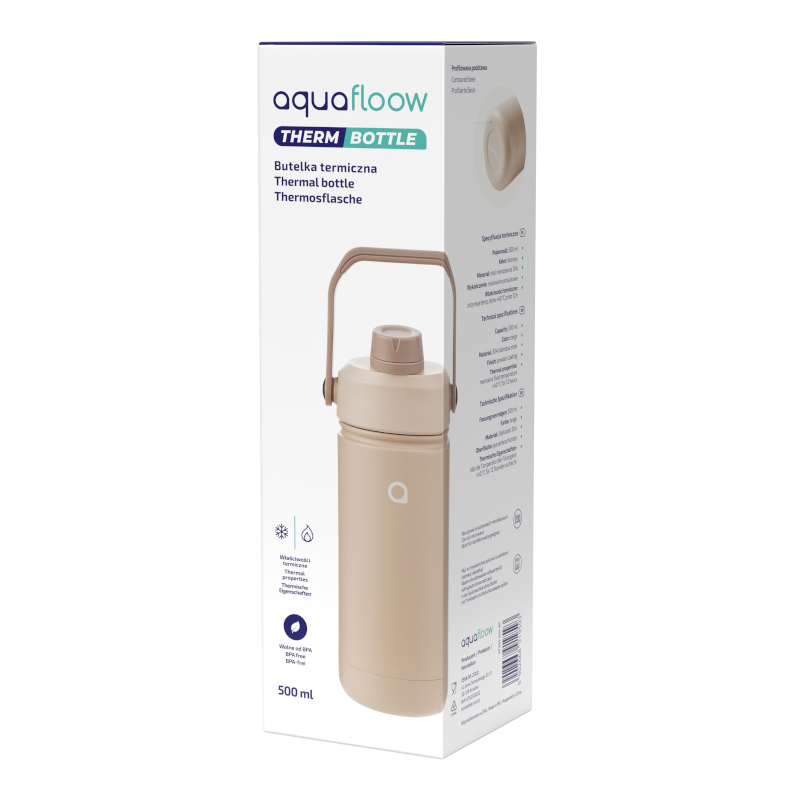 Butelka termiczna Aquafloow Therm Bottle ze stali nierdzewnej, beżowa 500 ml Butelka termiczna Aquafloow Therm Bottle ze stali nierdzewnej, beżowa 500 ml