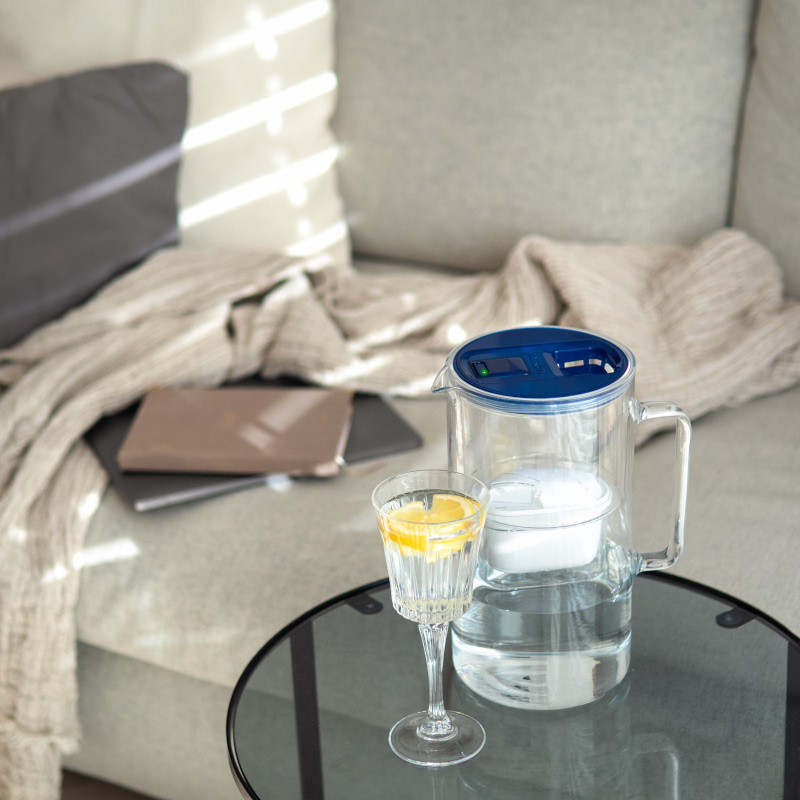 Dzbanek filtrujący szklany Wessper D2 Borosilicate FutureFlow 3 l niebieski z filtrem Aquamax Standard