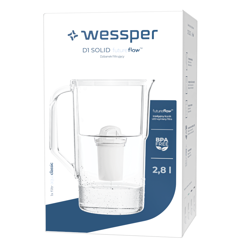 Dzbanek filtrujący Wessper D1 Solid FutureFlow 2,8 l miętowy z filtrem Aquaclassic Dzbanek filtrujący Wessper D1 Solid FutureFlow 2,8 l miętowy z filtrem Aquaclassic