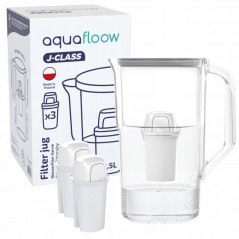 Dzbanek filtrujący Aquafloow J-Class szary 2,5 l w zestawie z trzema filtrami Aquafloow Class