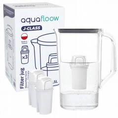 Dzbanek filtrujący Aquafloow J-Class czarny 2,5 l w zestawie z trzema filtrami Aquafloow Class