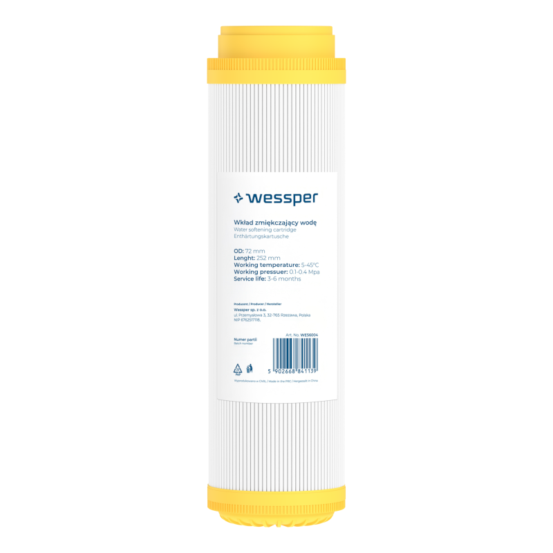 Filtr do wody Wessper 10" - wkład zmiękczający wodę z żywicą jonowymienną