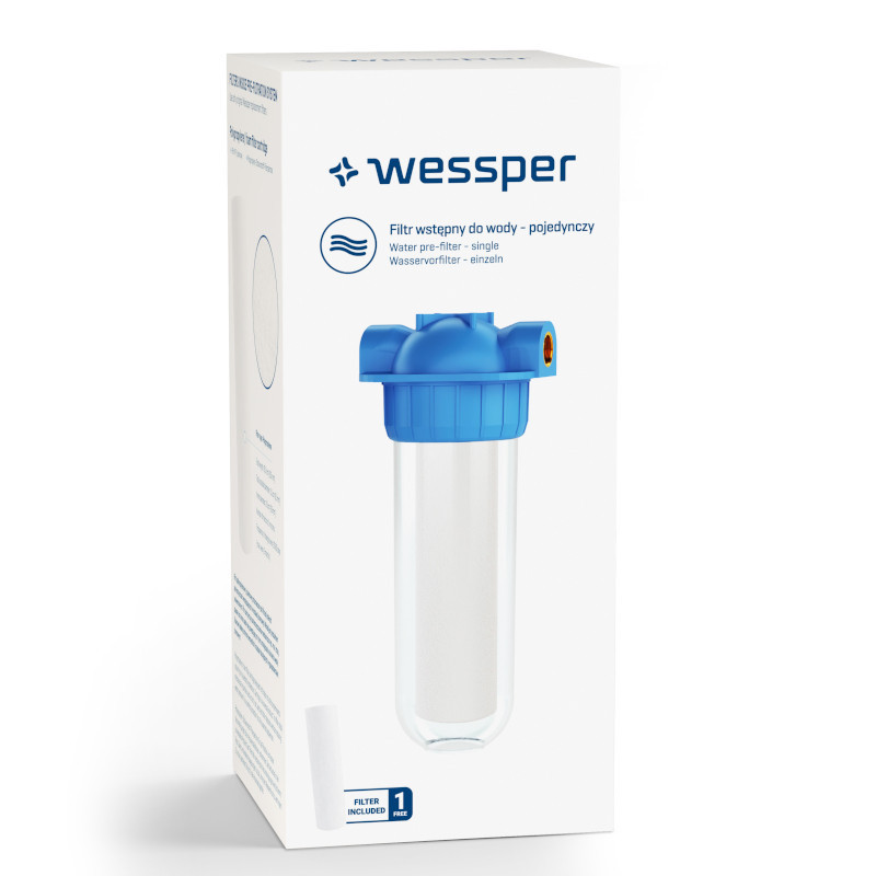 Filtr wstępny do wody pojedynczy 1'' Wessper z wkładem piankowym