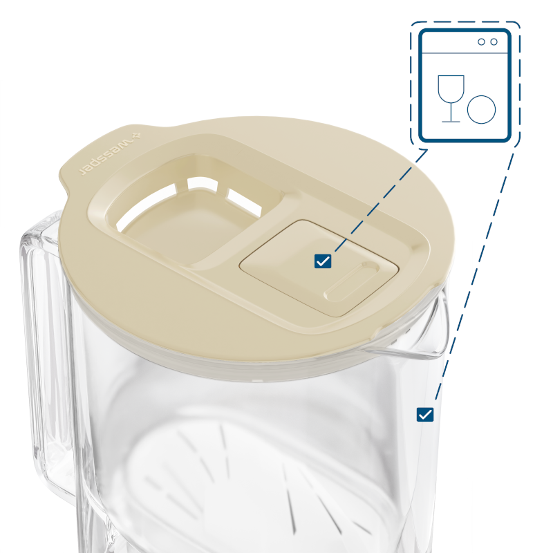 Dzbanek filtrujący Wessper D4 Borosilicate Mini FutureFlow™ 2 l beżowy z filtrem Aquamax
