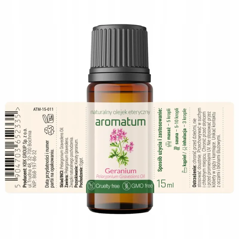 Naturalny olejek eteryczny geranium Aromatum 15 ml