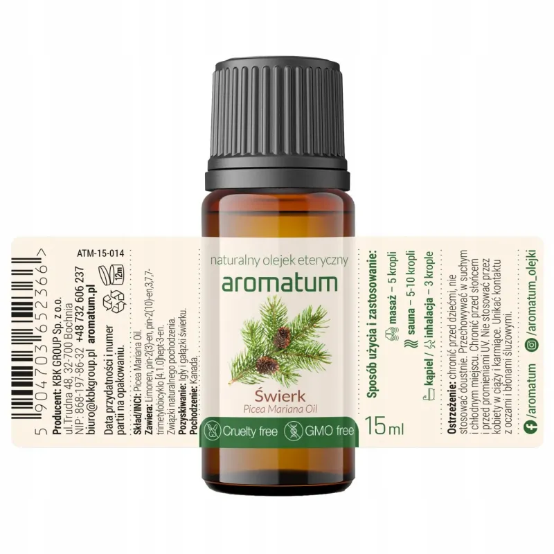 Naturalny olejek eteryczny świerk Aromatum 15 ml