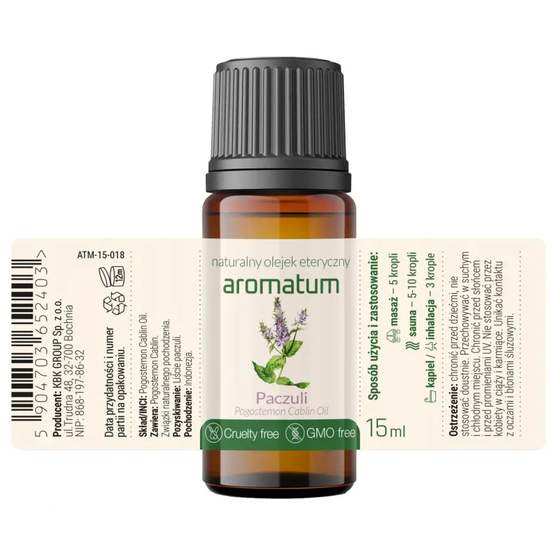 Naturalny olejek eteryczny paczuli Aromatum 15 ml