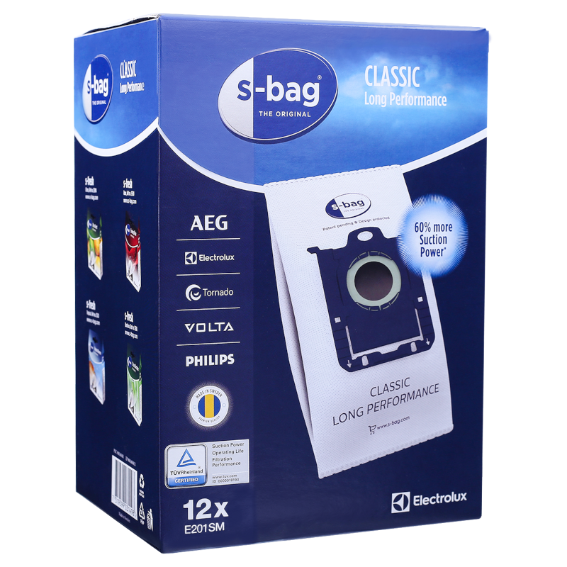Worki syntetyczne do odkurzacza E201SM S-BAG Classic Long Performance do Philips i Electrolux 12 szt.