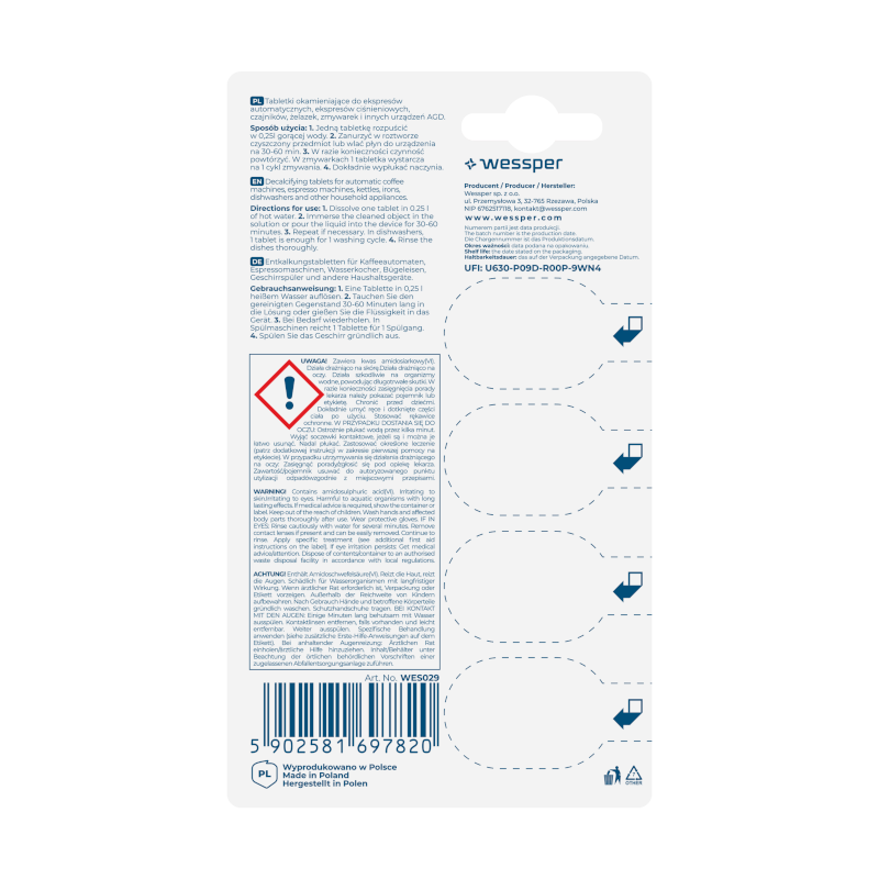 Tabletki odkamieniające Wessper CleanTab do ekspresu, czajnika, żelazka 4 szt.