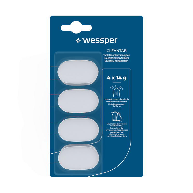 Tabletki odkamieniające Wessper CleanTab do ekspresu, czajnika, żelazka 4 szt.