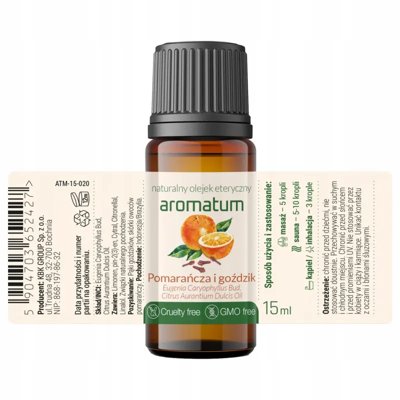 Naturalny olejek eteryczny pomarańcza i goździk Aromatum 15 ml