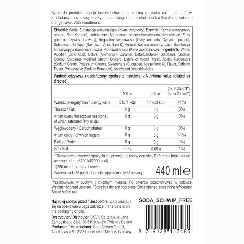 Syrop (koncentrat) Schwip Schwap bez cukru do saturatora SodaStream 440 ml