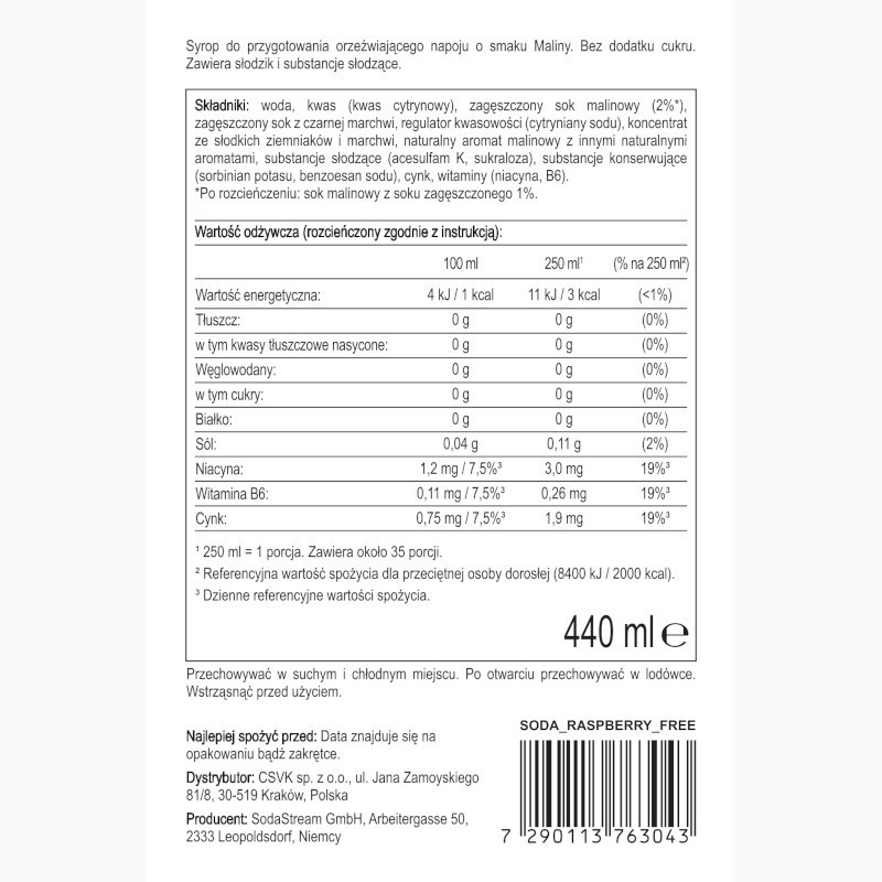 Syrop (koncentrat) Malina do saturatora SodaStream 440 ml Syrop (koncentrat) Malina do saturatora SodaStream 440 ml