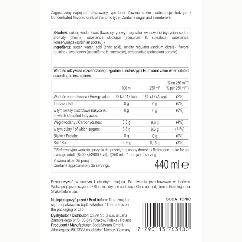 Syrop (koncentrat) Tonic do saturatora SodaStream 440 ml Syrop (koncentrat) Tonic do saturatora SodaStream 440 ml