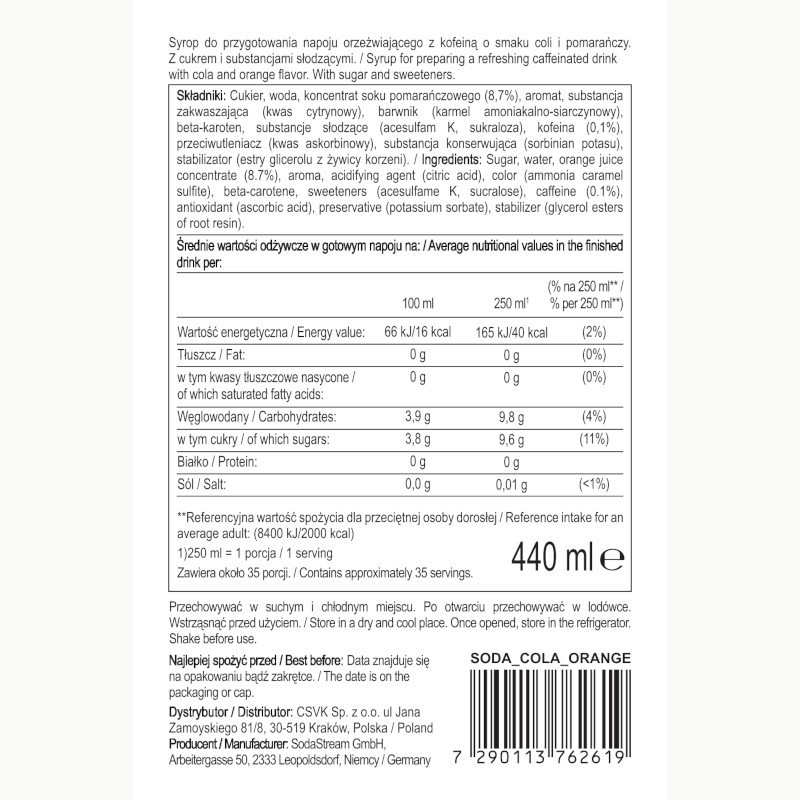 Syrop (koncentrat) Cola Orange do saturatora SodaStream 440 ml