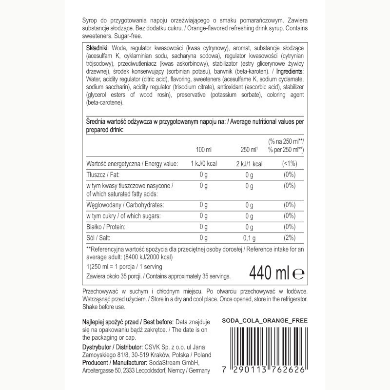 Syrop (koncentrat) Cola Orange bez cukru do saturatora SodaStream 440 ml Syrop (koncentrat) Cola Orange bez cukru do saturatora SodaStream 440 ml