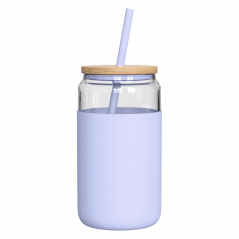 Szklany kubek Aquafloow 500 ml w fioletowym silikonowym etui z 2 słomkami w zestawie