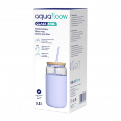 Szklany kubek Aquafloow 500 ml w fioletowym silikonowym etui z 2 słomkami w zestawie
