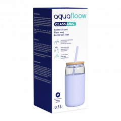 Szklany kubek Aquafloow 500 ml w fioletowym silikonowym etui z 2 słomkami w zestawie