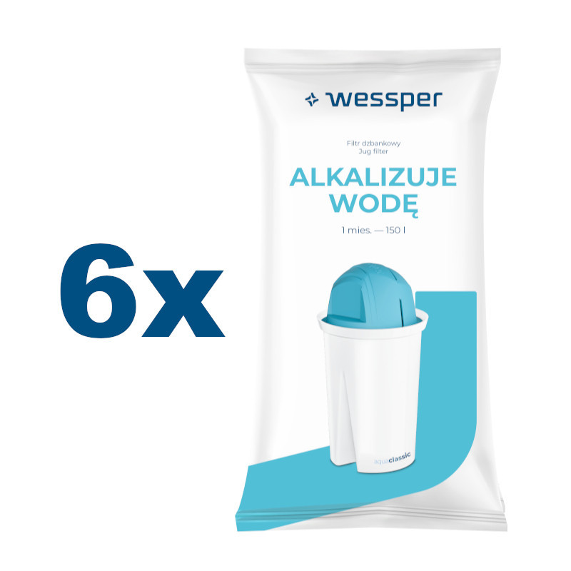Wkłady filtrujące Wessper Aquaclassic Alkaline do dzbanka, alkaliczne - 6 sztuk