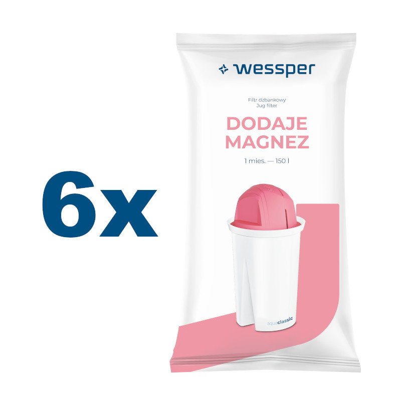 Wkłady filtrujące Wessper Aquaclassic Mg+ do dzbanka, magnezowe - 6 sztuk