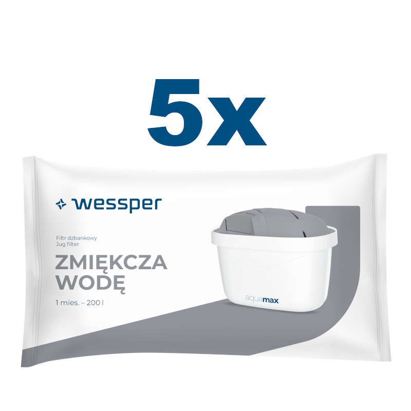 Wkłady filtrujące Wessper Aquamax Protect do dzbanka, filtry do twardej wody - 5 sztuk