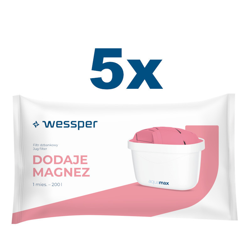 Wkłady filtrujące Wessper Aquamax Mg+ do dzbanka, magnezowy - 5 sztuk