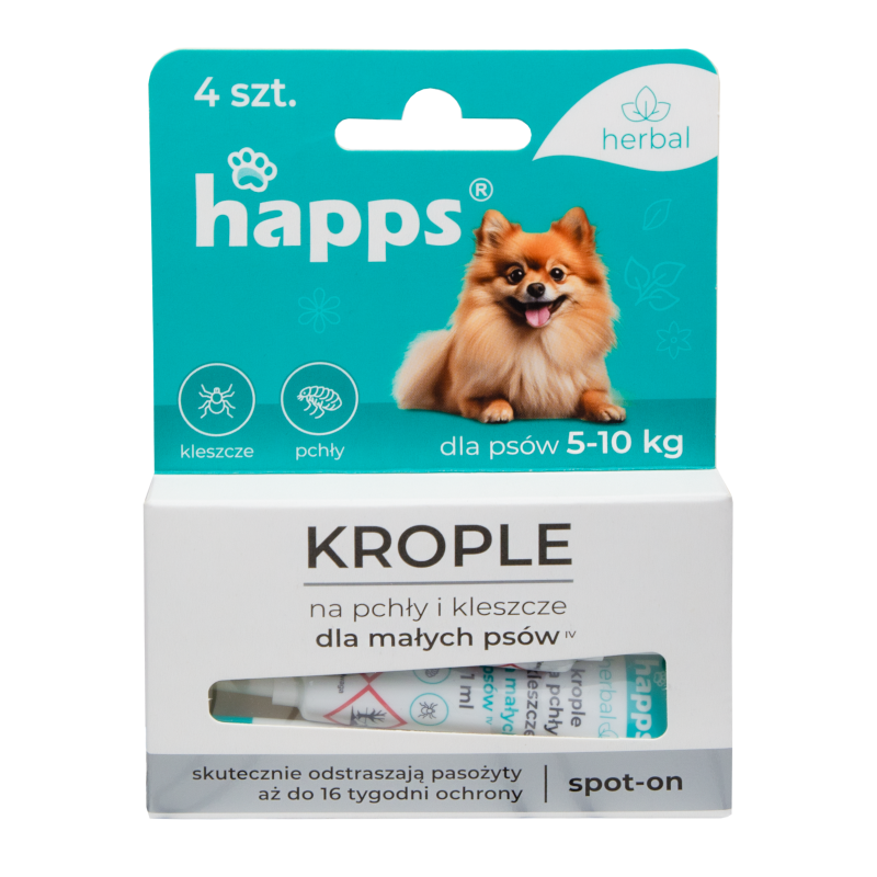 Krople na pchły i kleszcze Happs Herbal dla małych psów 5-10 kg 4 szt.