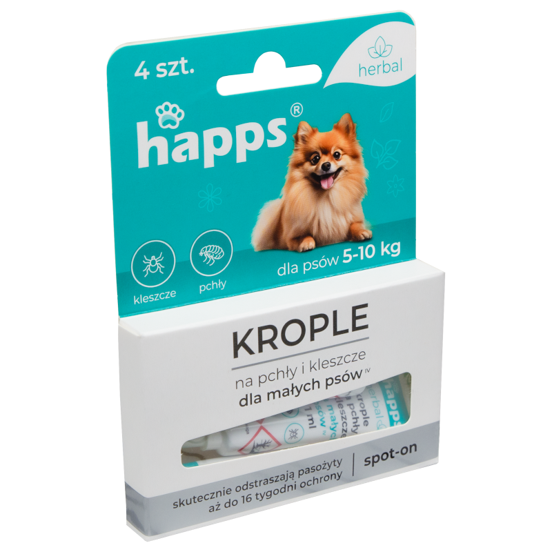 Krople na pchły i kleszcze Happs Herbal dla małych psów 5-10 kg 4 szt.