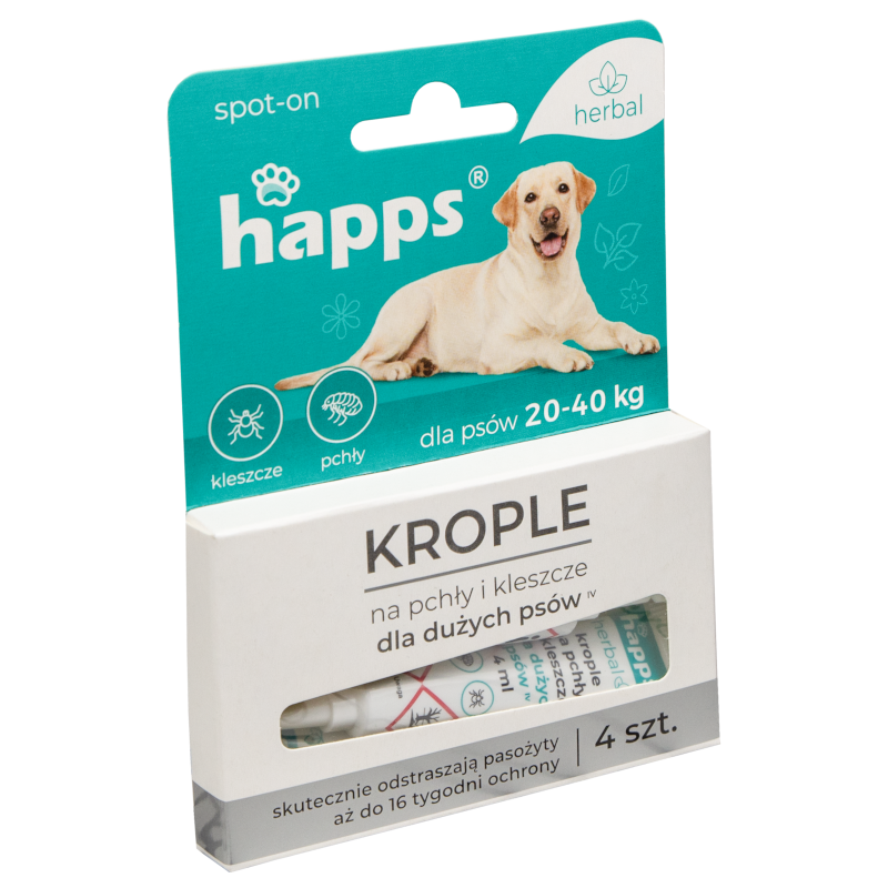 Krople na pchły i kleszcze Happs Herbal dla dużych psów 20-40 kg 4 szt.
