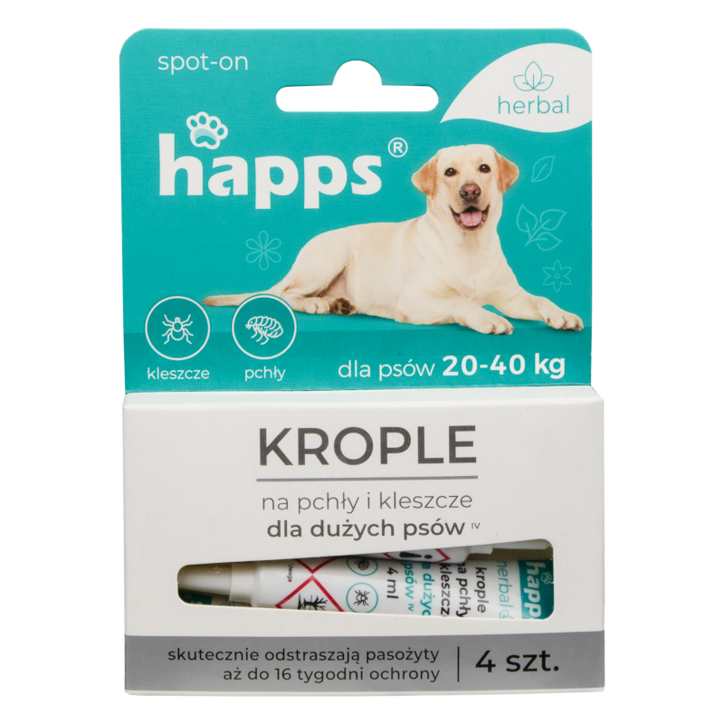Krople na pchły i kleszcze Happs Herbal dla dużych psów 20-40 kg 4 szt.
