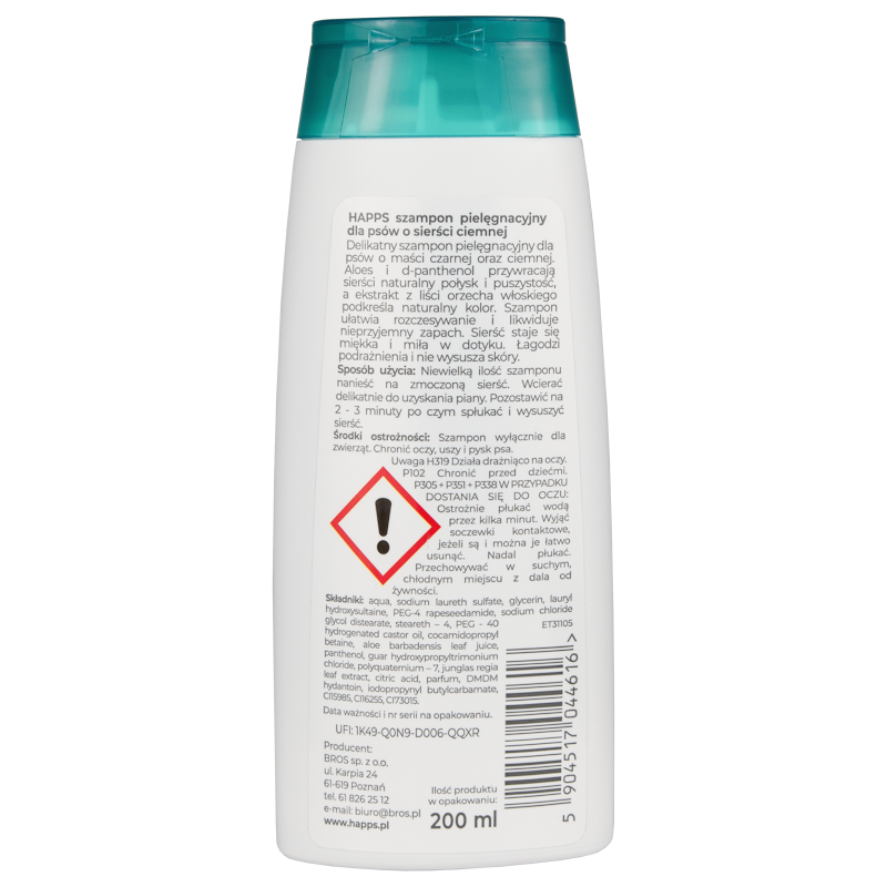 Szampon pielęgnacyjny dla psów o sierści ciemnej Happs 200 ml Szampon pielęgnacyjny dla psów o sierści ciemnej Happs 200 ml