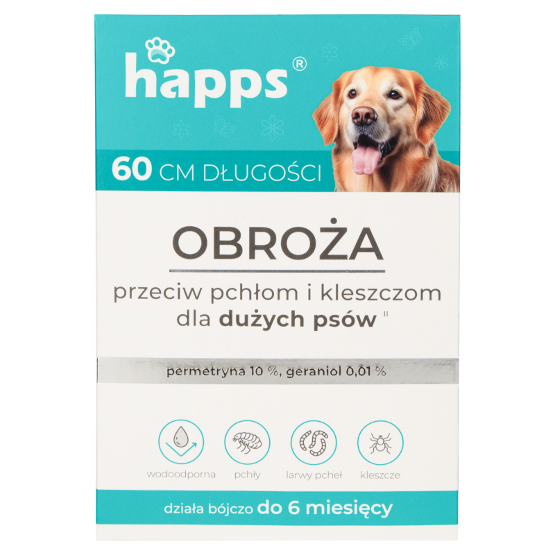Obroża przeciw pchłom i kleszczom dla dużych psów Happs, do 6 miesięcy ochrony