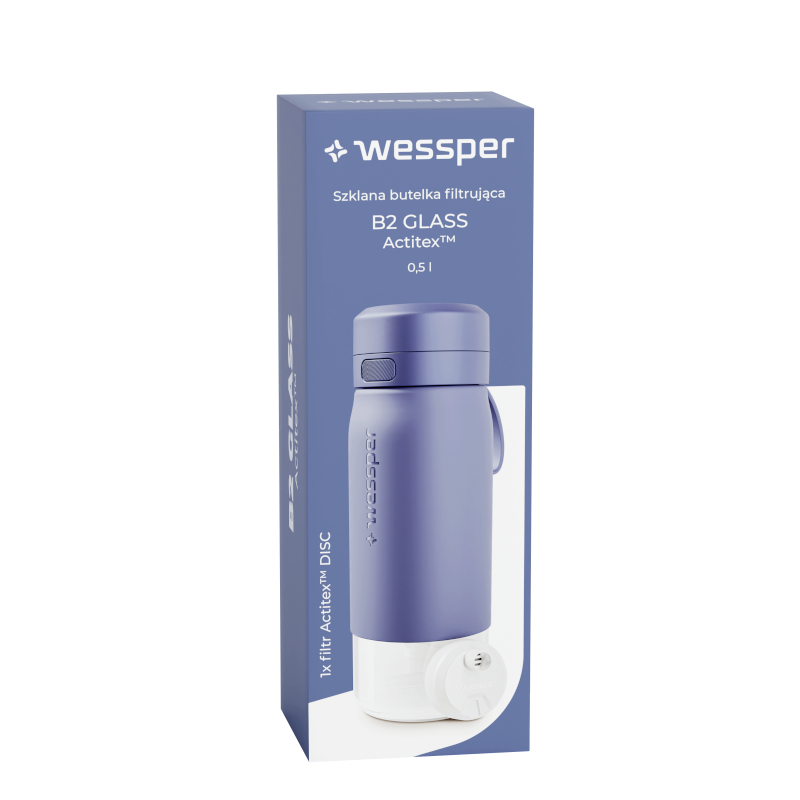 Butelka filtrująca Wessper B2 GLASS Actitex™ 0,5 l – Niebieska
