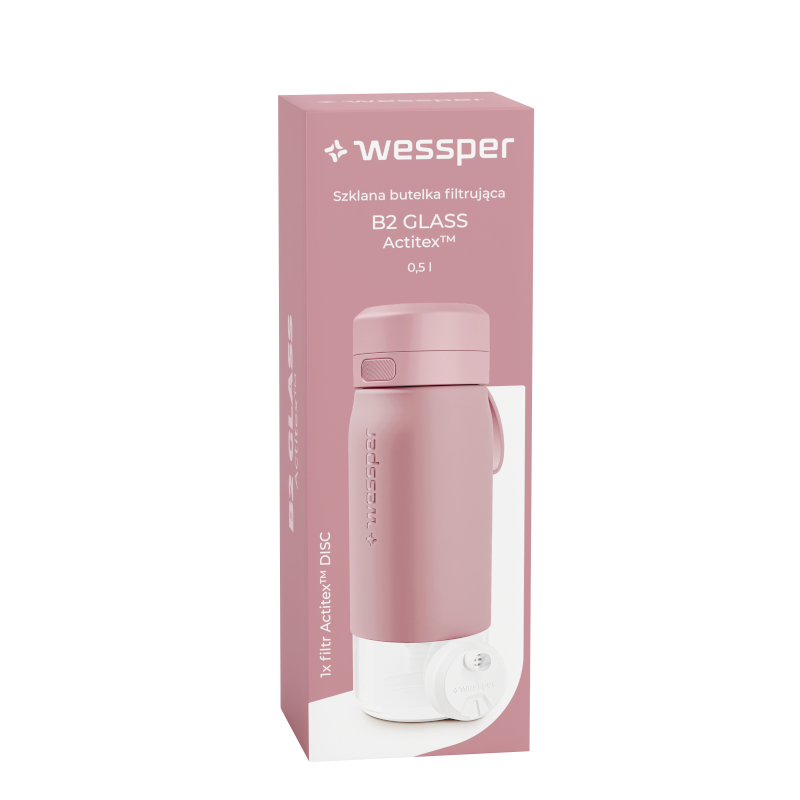 Butelka filtrująca Wessper B2 GLASS Actitex™ 0,5 l – Różowa