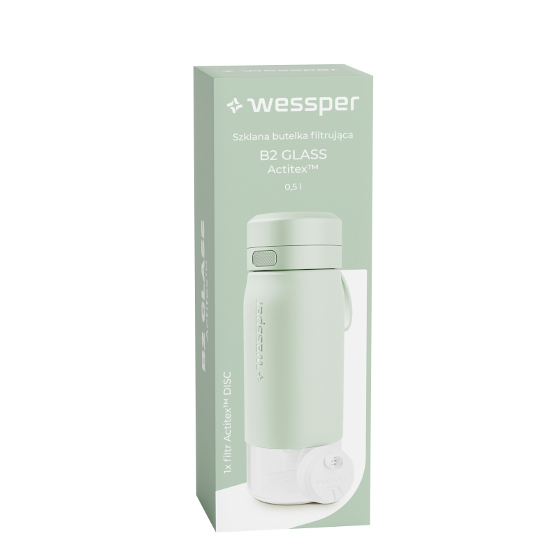 Butelka filtrująca Wessper B2 GLASS Actitex™ 0,5 l – Miętowa
