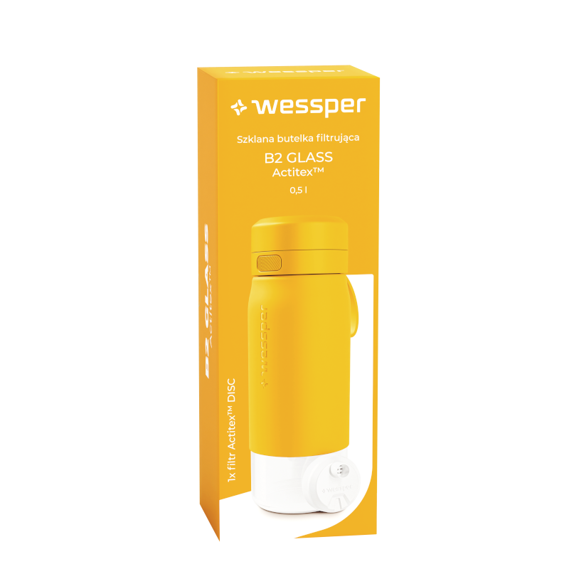 Butelka filtrująca Wessper B2 GLASS Actitex™ 0,5 l – Żółta