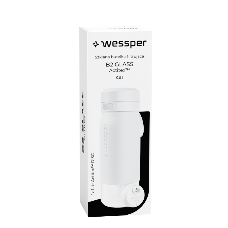 Butelka filtrująca Wessper B2 GLASS Actitex™ 0,5 l – Biała