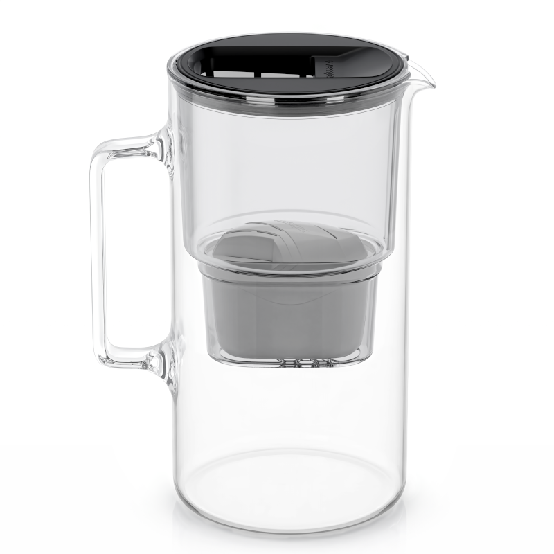 Dzbanek filtrujący szklany Wessper D2 Borosilicate 3 l czarny z filtrem AquaMax Standard