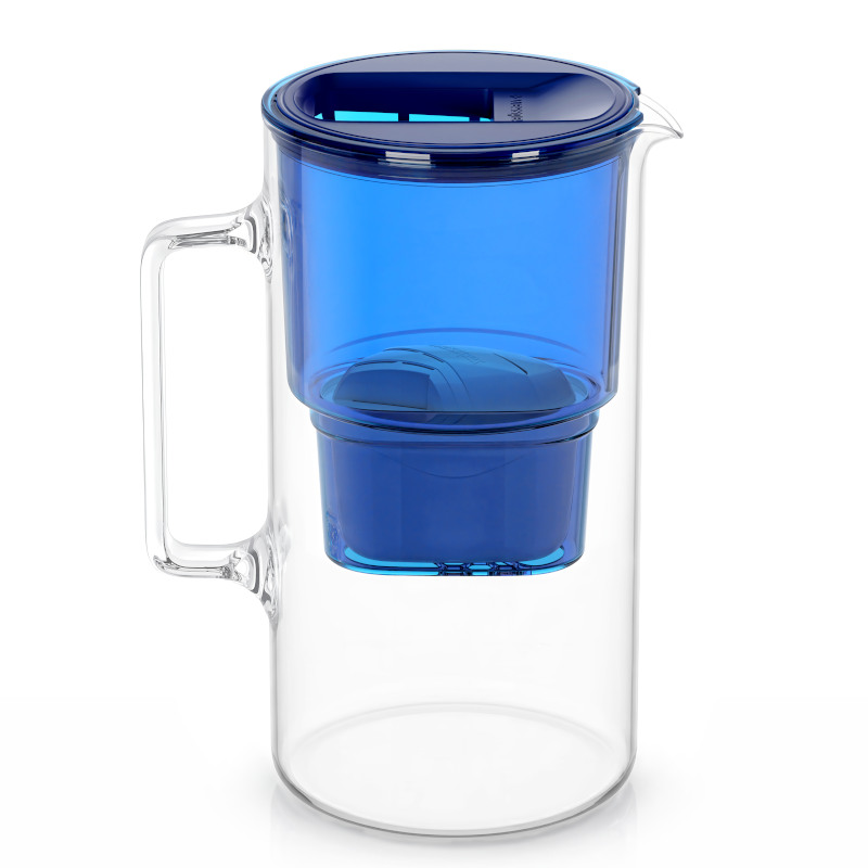 Dzbanek filtrujący szklany Wessper D2 Borosilicate 3 l niebieski z filtrem AquaMax Standard