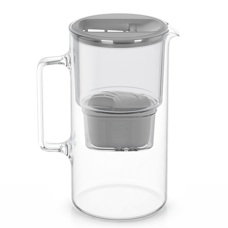 Dzbanek filtrujący szklany Wessper D2 Borosilicate 3 l szary z filtrem Aquamax Standard