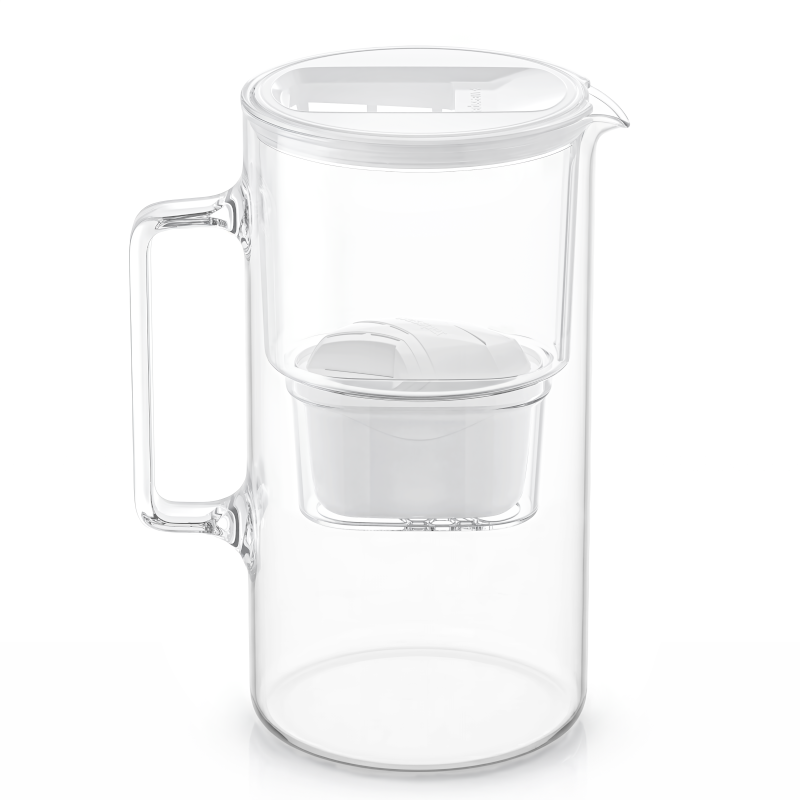 Dzbanek filtrujący szklany Wessper D2 Borosilicate 3 l biały – 2 filtry Aquamax (1 w dzbanku + 1 zapasowy)