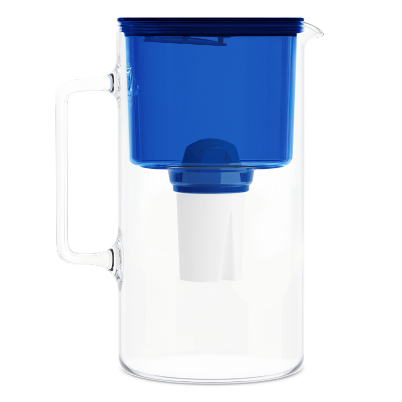 Dzbanek filtrujący szklany Wessper D2 Borosilicate Aquaclassic 3 l niebieski z filtrem Aquaclassic