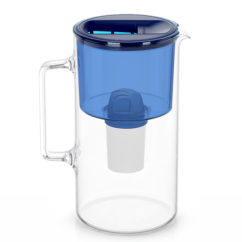 Dzbanek filtrujący szklany Wessper D2 Borosilicate 3 l niebieski z filtrem Aquaclassic